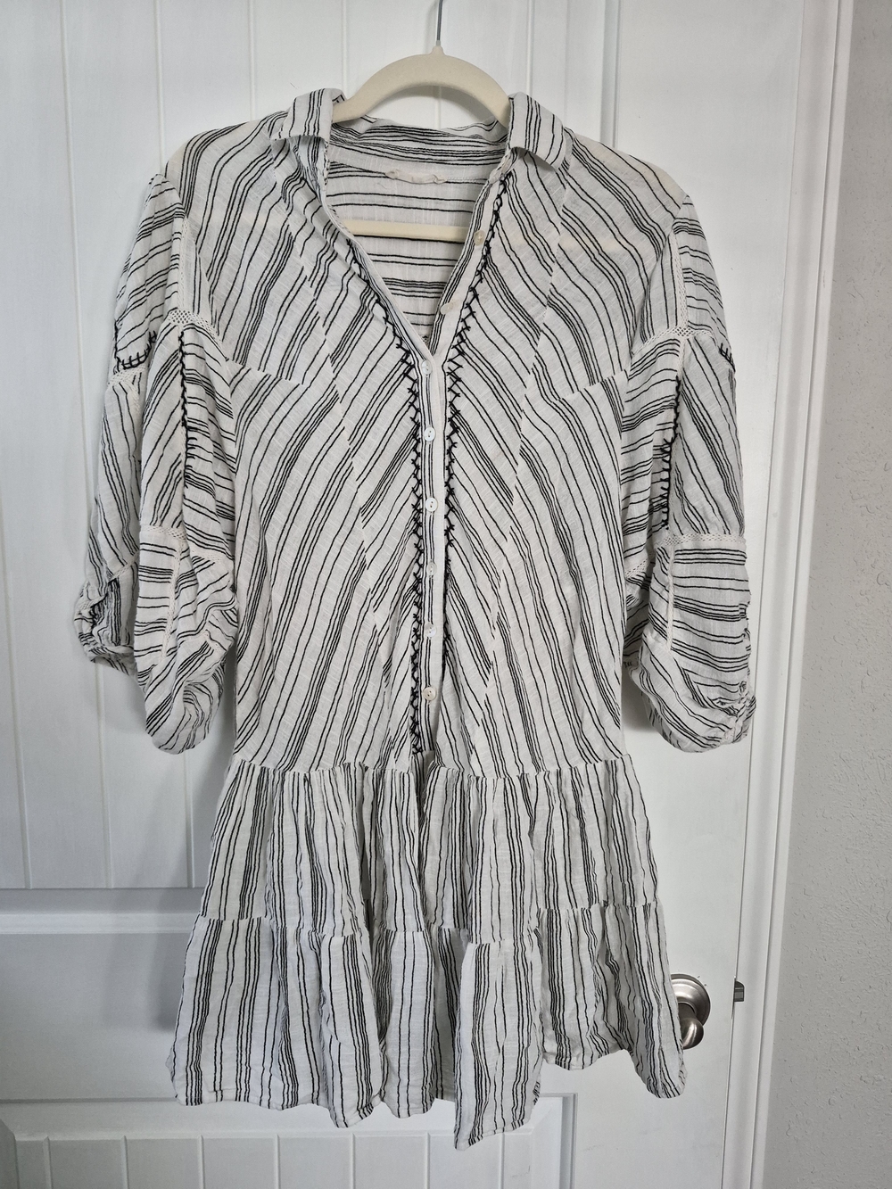 Lovestitch Black & White Striped Tiered Drop Waist Mini Dress Size 6